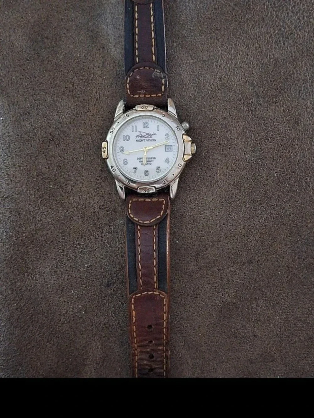 1980s Men's FreeStyle Night Vision Watch With Brown Genuine Leather Band